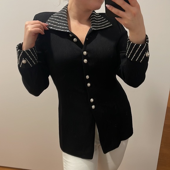 St. John Sweaters - *VINTAGE* St. John Evening by Marie Gray Studded Rhinestones Collar Cardigan